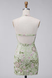Sage Green Halter Neck Sheer Corset Bodycon Embroidered Homecoming Dress