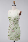 Sage Green Halter Neck Sheer Corset Bodycon Embroidered Homecoming Dress