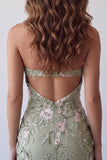 Sage Green Halter Neck Sheer Corset Bodycon Embroidered Homecoming Dress