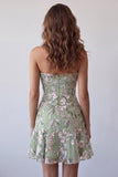 Strapless Sage Green Bodycon Embroidered Homecoming Dress with Ruffles