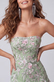 Strapless Sage Green Bodycon Embroidered Homecoming Dress with Ruffles
