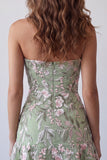 Strapless Sage Green Bodycon Embroidered Homecoming Dress with Ruffles