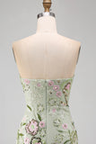 Strapless Sage Green Bodycon Embroidered Homecoming Dress with Ruffles