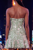 Strapless Sage Green Bodycon Embroidered Homecoming Dress with Ruffles