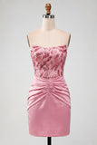 Bodycon Pink Strapless Ruched Sequins Homecoming Dress