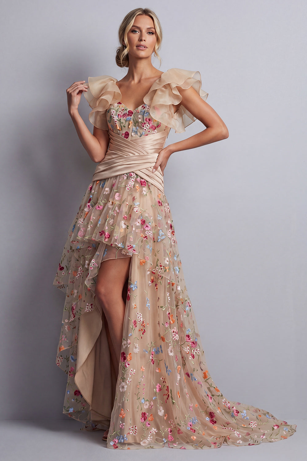 high low champagne dress Charming Champagne High Low Fashionable Party Dress, Cute Short Party Dress, Homecoming Dress