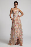 Off the Shoulder High-Low Champagne A-Line Tulle Floral Mother Of the Bride Dress