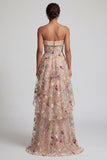 Off the Shoulder High-Low Champagne A-Line Tulle Floral Mother Of the Bride Dress