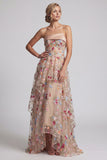 Off the Shoulder High-Low Champagne A-Line Tulle Floral Mother Of the Bride Dress