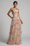 Off the Shoulder Champagne A-Line Tulle Corset Floral Mother Of the Bride Dress