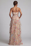 Off the Shoulder Champagne A-Line Tulle Corset Floral Mother Of the Bride Dress