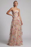 Off the Shoulder Champagne A-Line Tulle Corset Floral Mother Of the Bride Dress