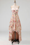 Sweetheart Champagne A-Line Corset Tulle High-Low Floral Mother Of the Bride Dress