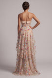 Sweetheart Champagne A-Line Corset Tulle High-Low Floral Mother Of the Bride Dress