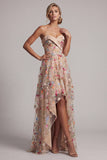 Sweetheart Champagne A-Line Corset Tulle High-Low Floral Mother Of the Bride Dress