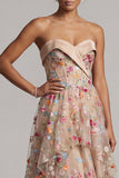 Sweetheart Champagne A-Line Corset Tulle High-Low Floral Mother Of the Bride Dress