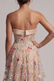 Sweetheart Champagne A-Line Corset Tulle High-Low Floral Mother Of the Bride Dress