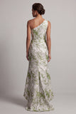 Light Green Floral One Shoulder Long Mermaid Mother of the Bride Dress