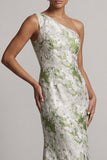 Light Green Floral One Shoulder Long Mermaid Mother of the Bride Dress