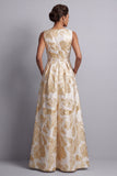 Champagne Jacquard Boat Neck Mother of the Bride Jumpsuits with Pockets