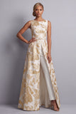 Champagne Jacquard Boat Neck Mother of the Bride Jumpsuits with Pockets