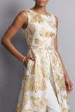 Champagne Jacquard Boat Neck Mother of the Bride Jumpsuits with Pockets