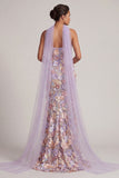 Light Purple Floral Mermaid Strapless Long Mother of the Bride Dress with Slit