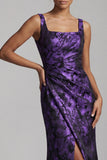 Floral Dark Purple Mermaid Ruched Long Mother of the Bride Dress with Slit