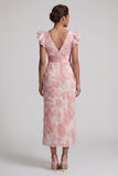 Sparkly Blush Sheath V-Neck Beaded Long Mother of the Bride Dress with Ruffles