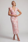 Sparkly Blush Sheath V-Neck Beaded Long Mother of the Bride Dress with Ruffles