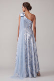 Sky Blue Floral A Line High Low Mother of the Bride Dress with Bow