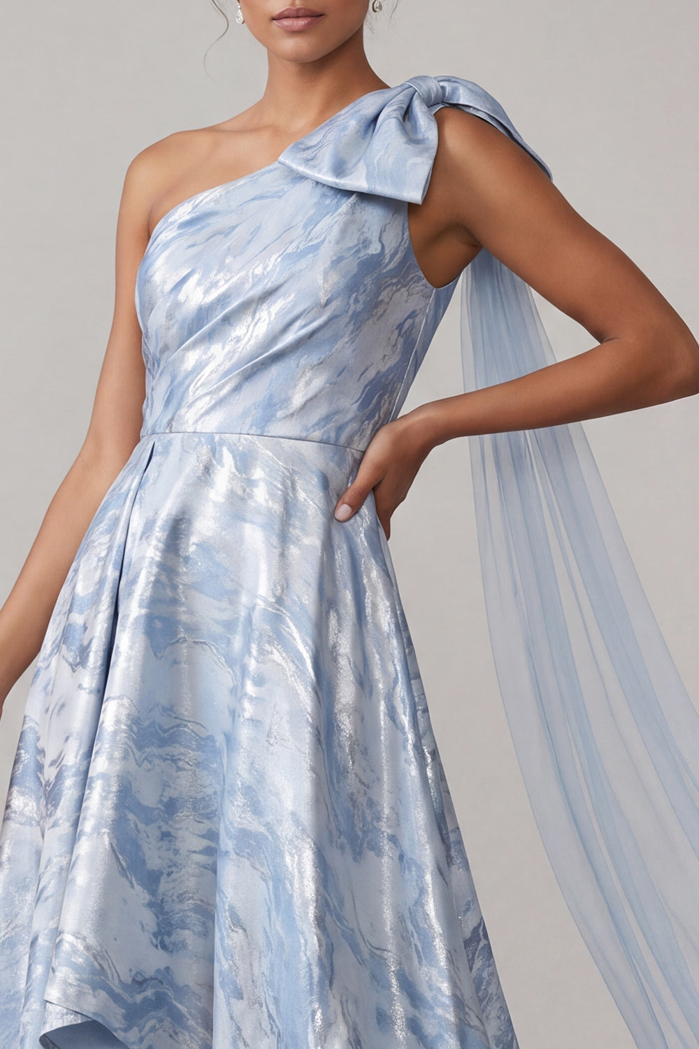 Zapaka Women Sky Blue High Low Mother of the Bride Dress with Bow