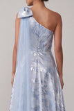 Sky Blue Floral A Line High Low Mother of the Bride Dress with Bow