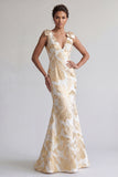 Sparkly Champagne Long Floral Mermaid Mother of the Bride Dress with Bows