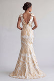 Sparkly Champagne Long Floral Mermaid Mother of the Bride Dress with Bows