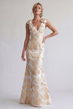 Sparkly Champagne Long Floral Mermaid Mother of the Bride Dress with Bows