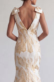 Sparkly Champagne Long Floral Mermaid Mother of the Bride Dress with Bows