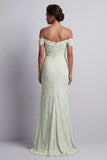Light Green Ruched Long Mermaid Floral Mother of the Bride Dress with Slit