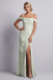 Light Green Ruched Long Mermaid Floral Mother of the Bride Dress with Slit
