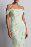 Light Green Ruched Long Mermaid Floral Mother of the Bride Dress with Slit