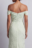Light Green Ruched Long Mermaid Floral Mother of the Bride Dress with Slit
