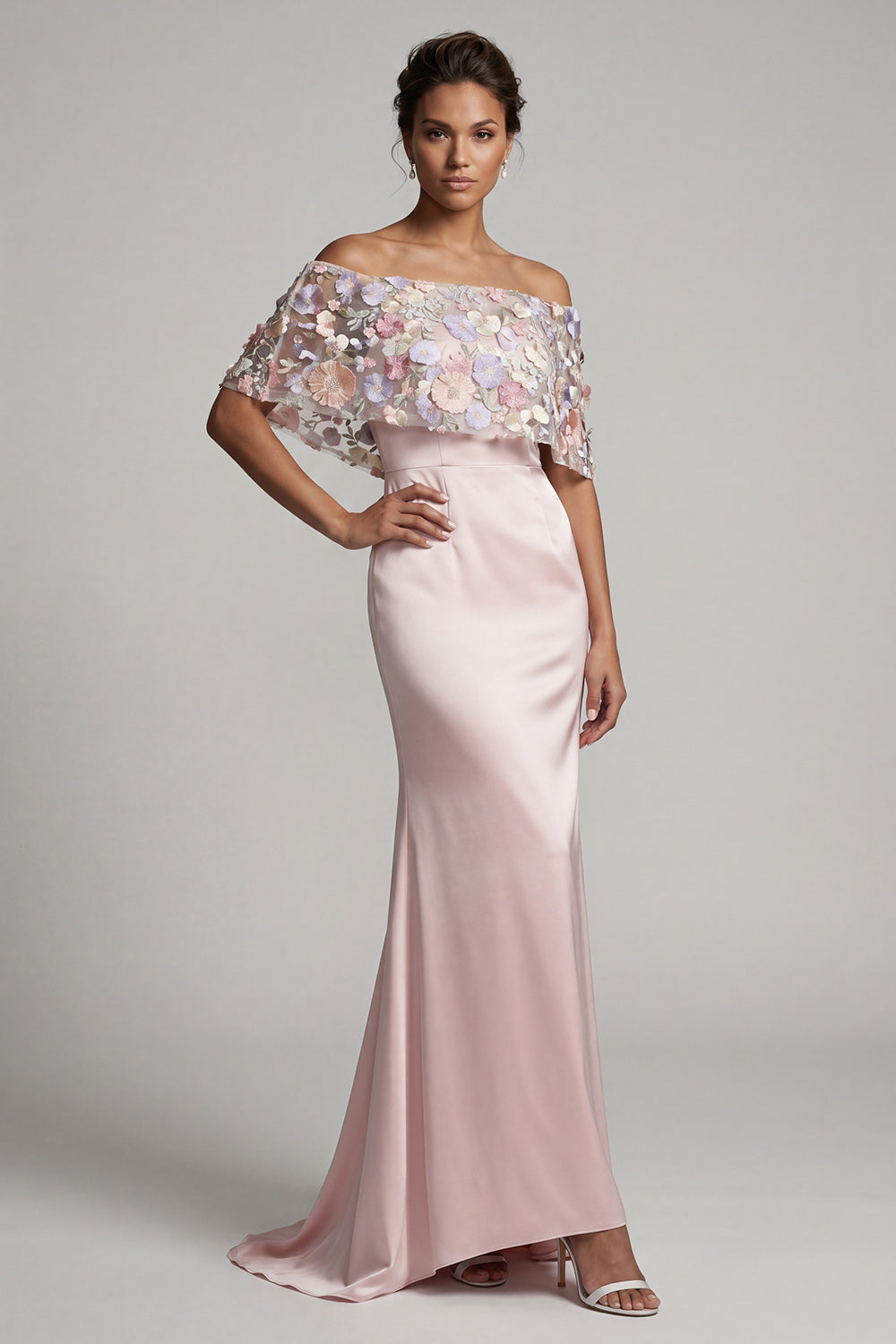 Zapaka Women Sparkly Blush Long Floral Mother of the Bride Dress Mermaid Satin Wedding Guest Dress, Blush / US26W Zapaka Women Sparkly Blush Long Floral Mother of the Bride Dress Mermaid Satin Wedding Guest Dress, Blush / US26W