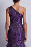 Dark Purple Floral High Low Mermaid Ruched Mother of the Bride Dress with Ruffles