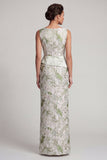 Sheath Light Green Floral Long Mother of the Bride Dress with Sash