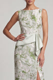 Sheath Light Green Floral Long Mother of the Bride Dress with Sash