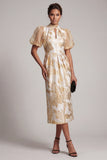 Sparkly Keyhole Champagne Long Floral Sheath Mother of the Bride Dress