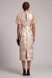 Sparkly Keyhole Champagne Long Floral Sheath Mother of the Bride Dress