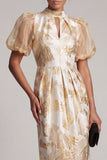Sparkly Keyhole Champagne Long Floral Sheath Mother of the Bride Dress