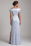Mermaid Sky Blue Floral Long Mother of the Bride Dress with Slit