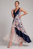 V-Neck Blush Long A Line Floral Mother of the Bride Dress
